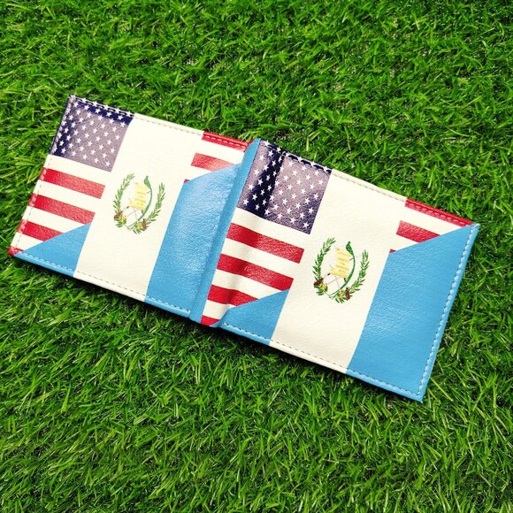 Men Bifold Leather Guatemala/USA Flag Printed Wallet - Picture 4 of 6